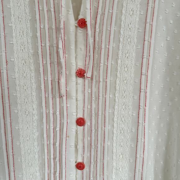 Matilda Jane Sheer Swiss Dot Peplum Blouse 3/4 Sleeves Cream Woman's size Medium - Picture 4 of 11